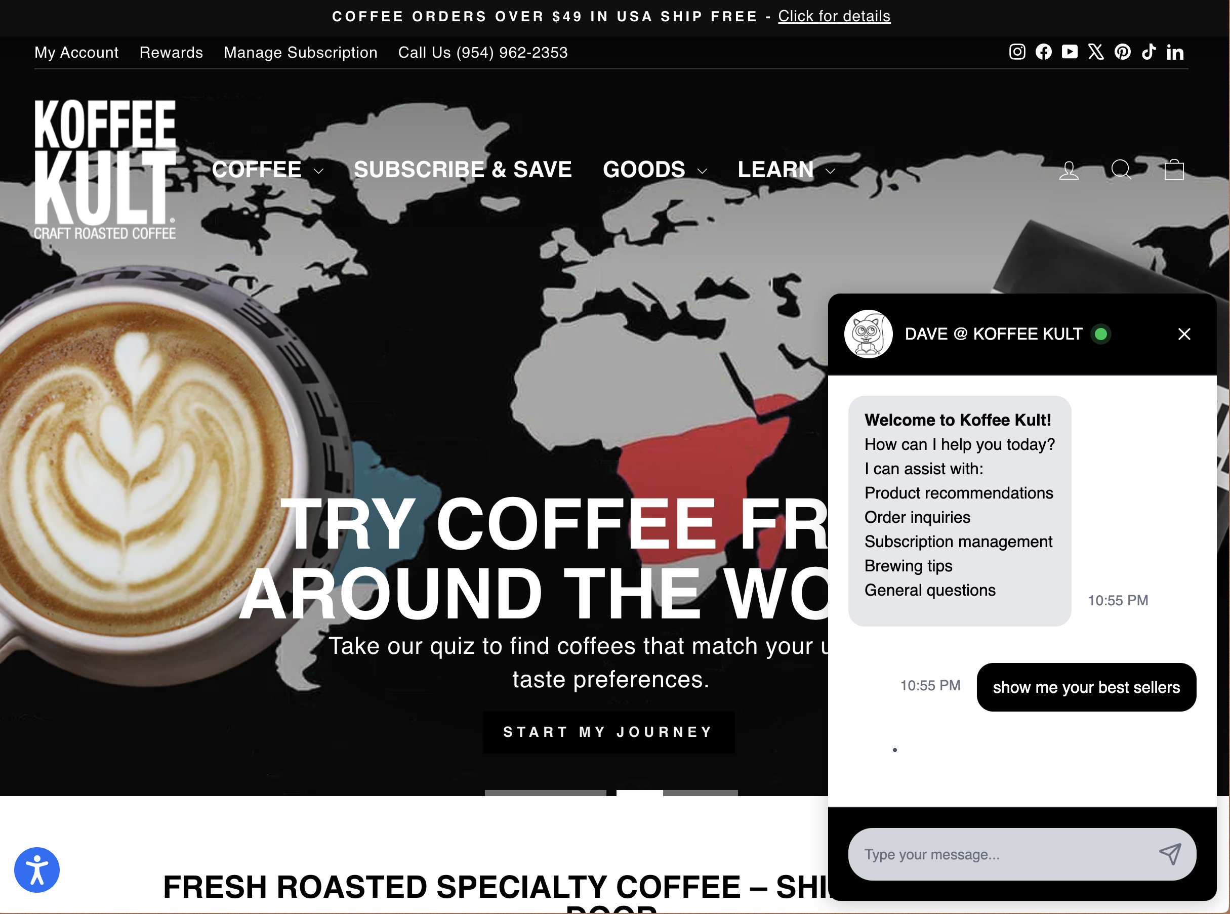 KKChat widget live on the Koffee Kult storefront